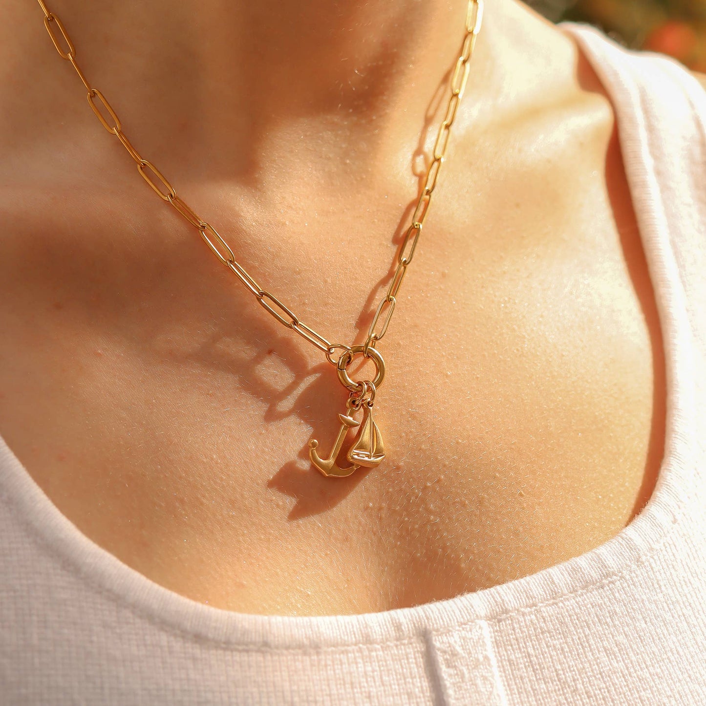 Gold Paperclip Charm Keeper Necklace: 16"