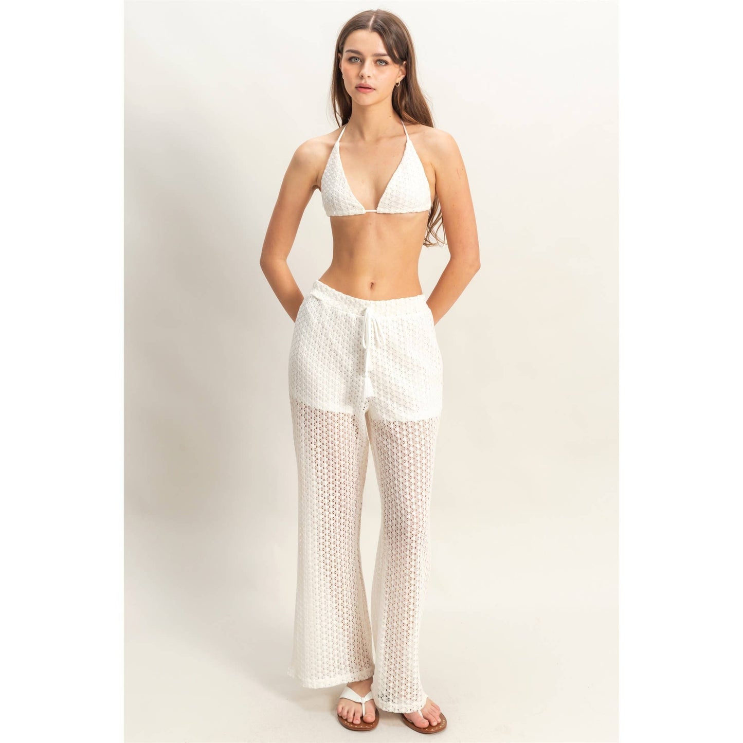 Crochet Bra And Drawstring Pants Set