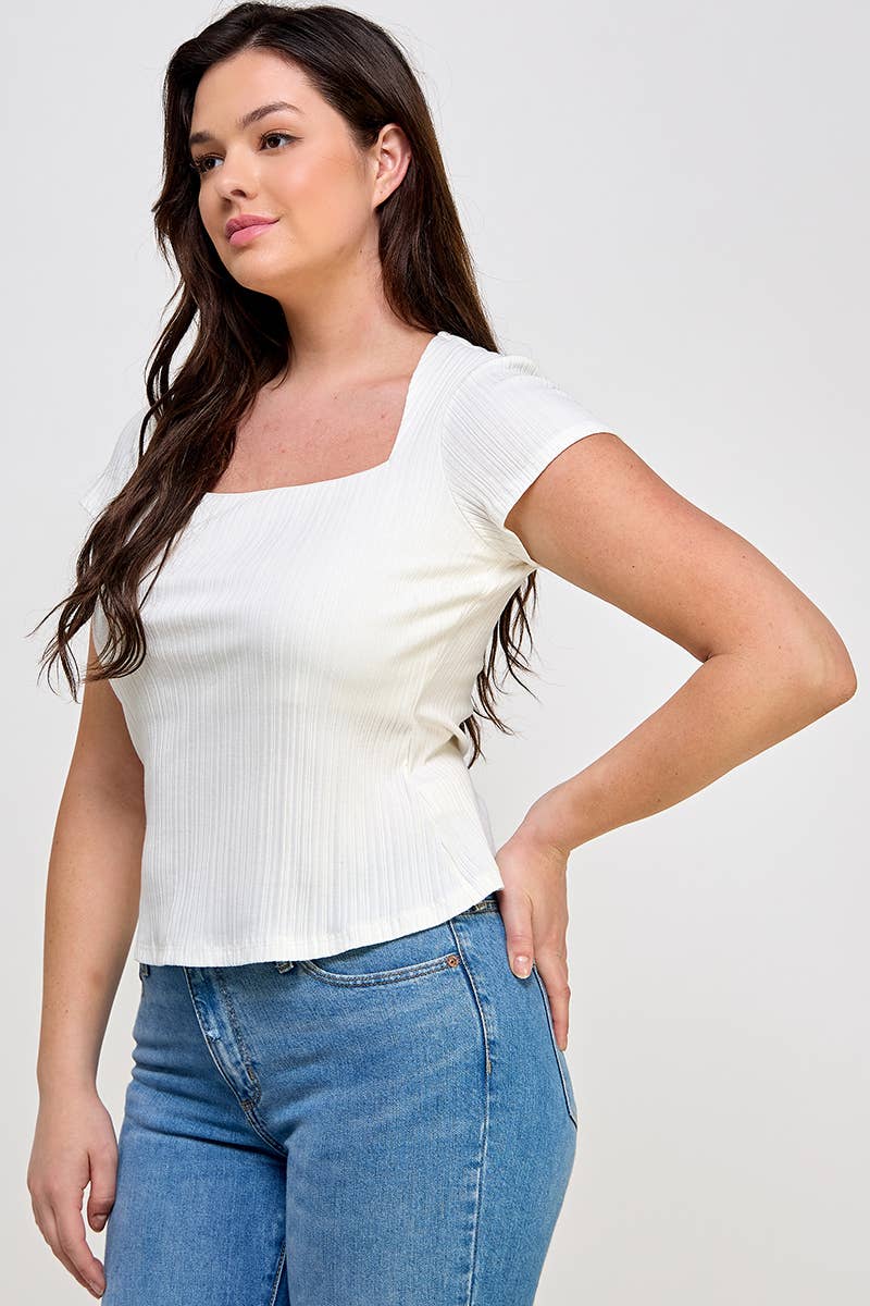 Plus Short Sleeve Ribbed Knit Shirt
