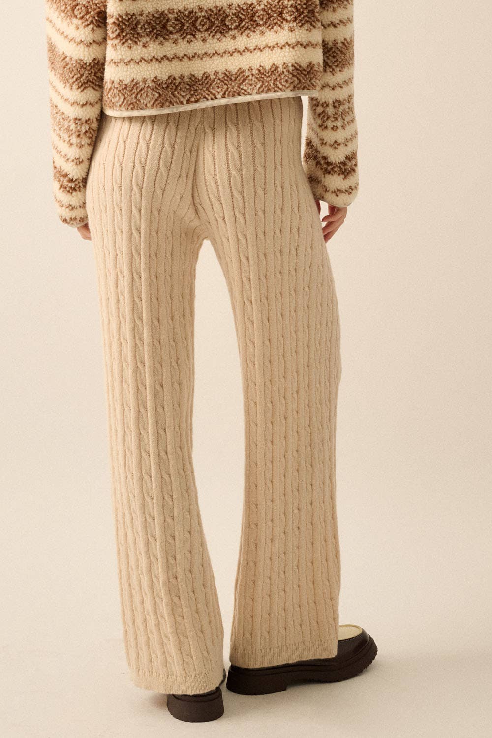Cable Knit Wide-Leg Sweater Pants