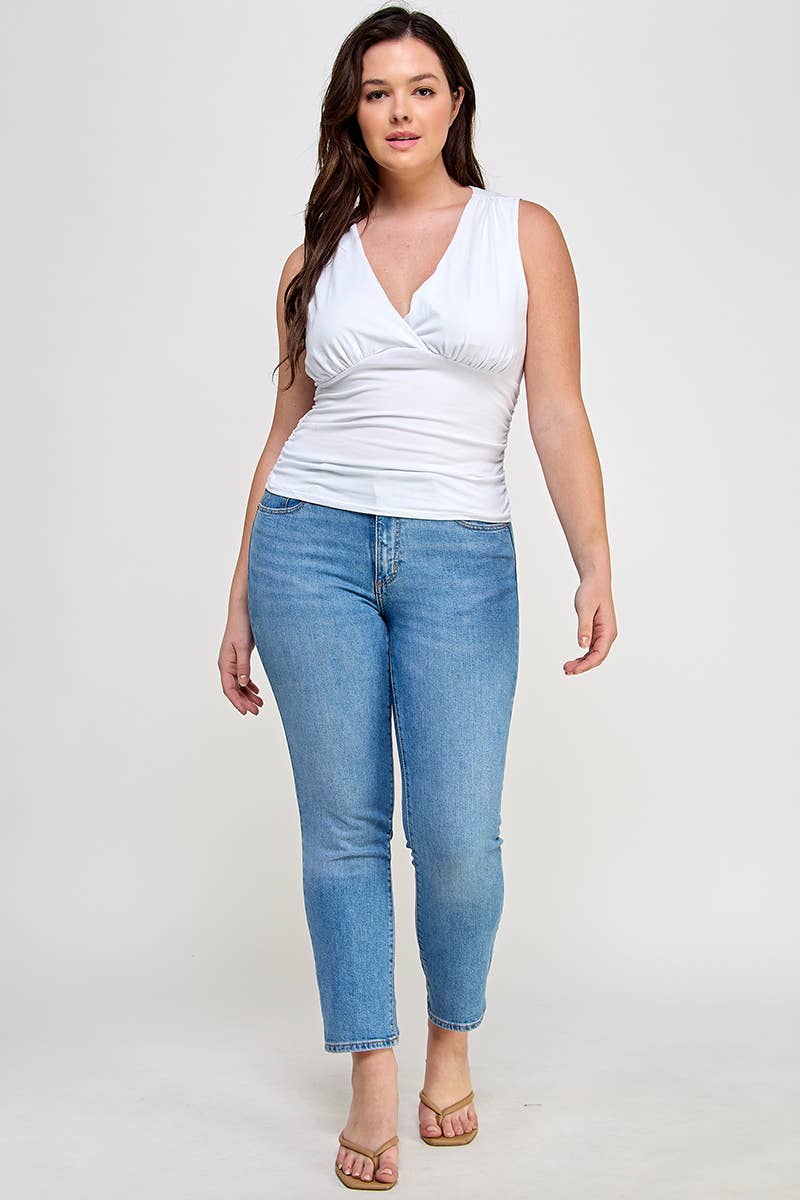 Plus V-Neck Ruched Tank