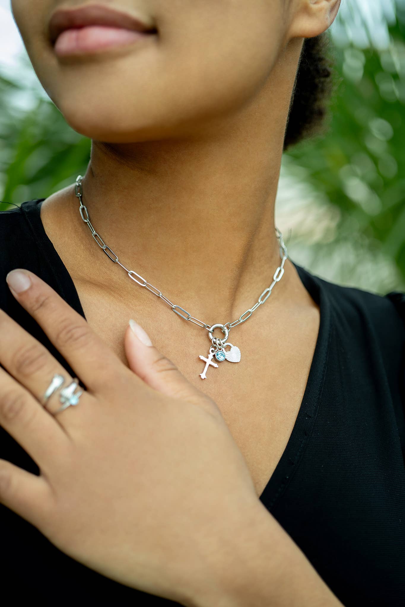 Stainless Paperclip Charm Keeper Necklace: 16"