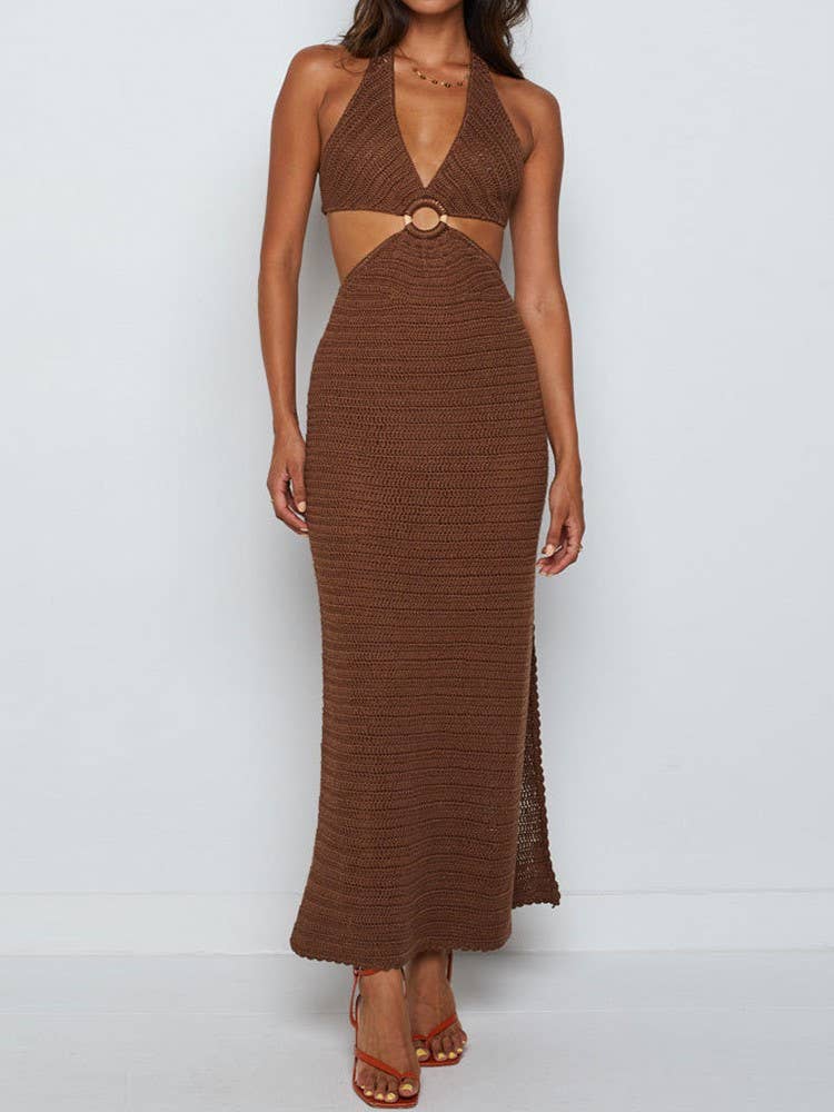 Knitted V-Neck Cutout Dress