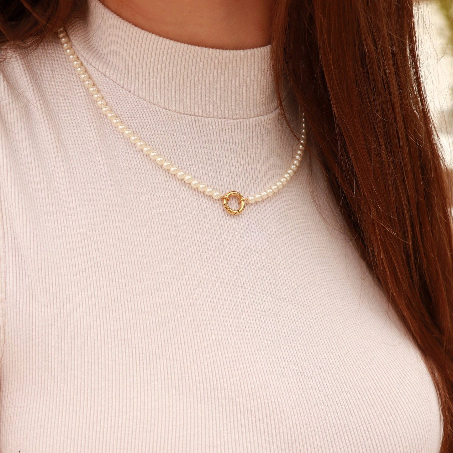 Beaded Pearl Charm Keeper Necklace: Gold