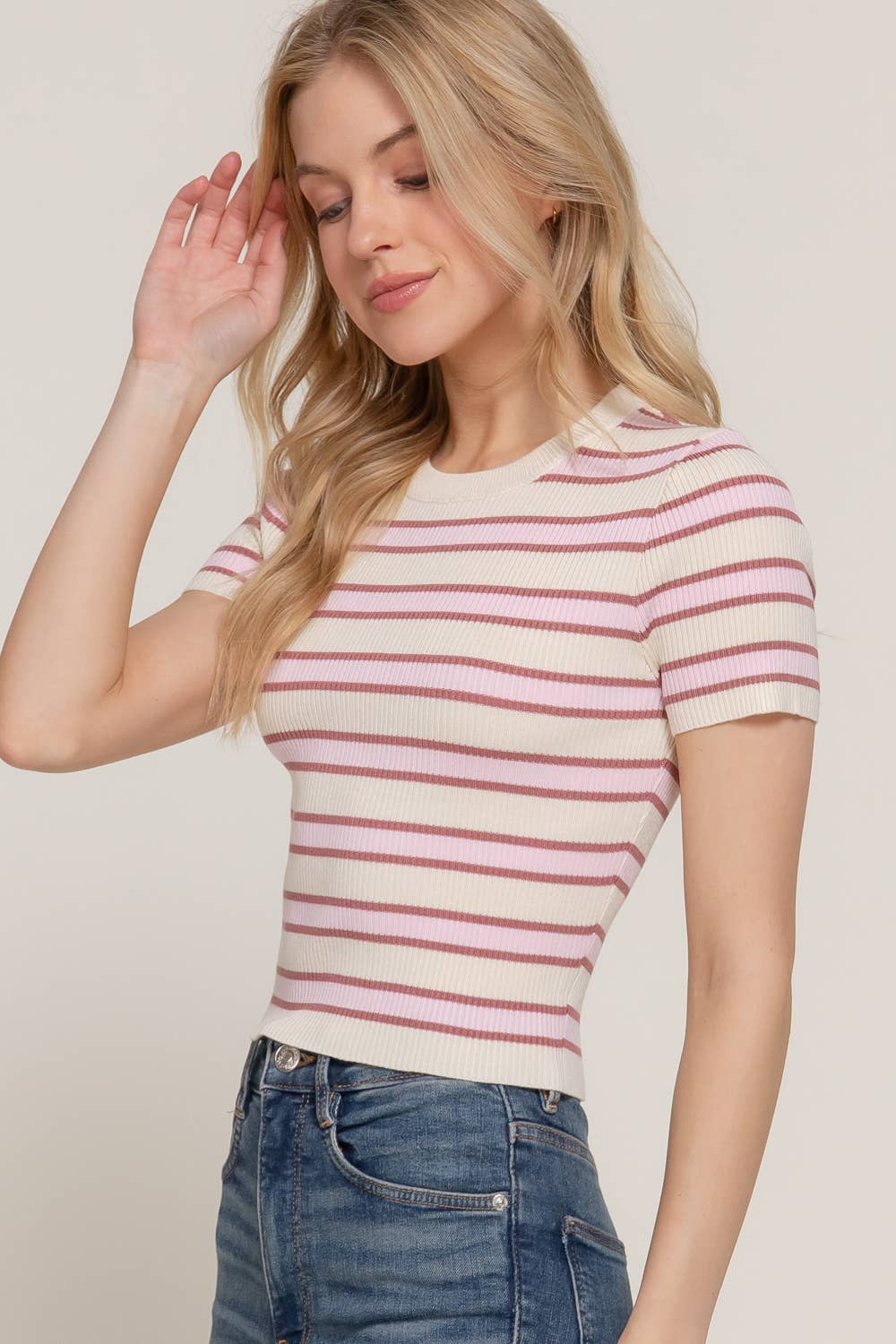 Short Sleeve Multi Stripe Sweater