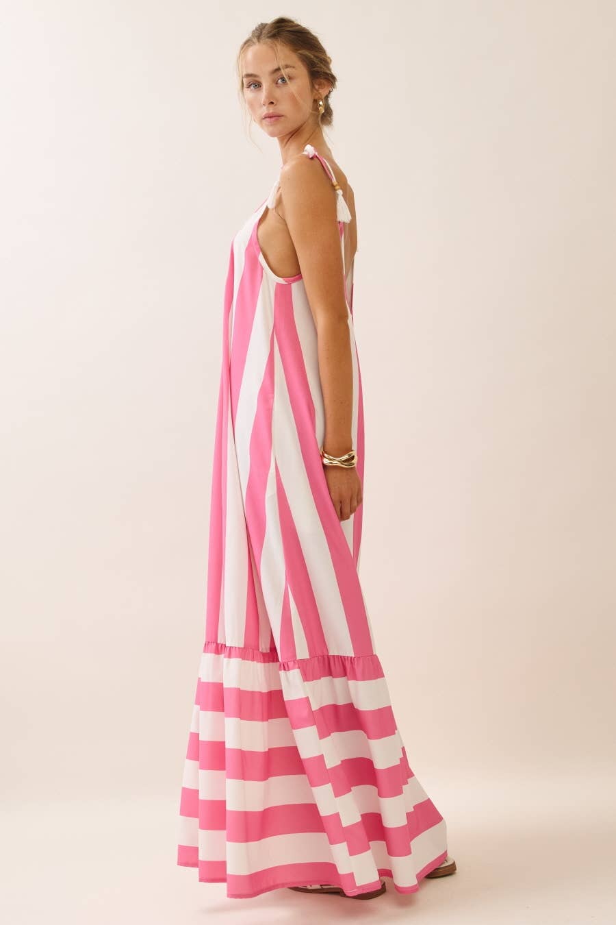 Tie Strap Stripe Midi Dress