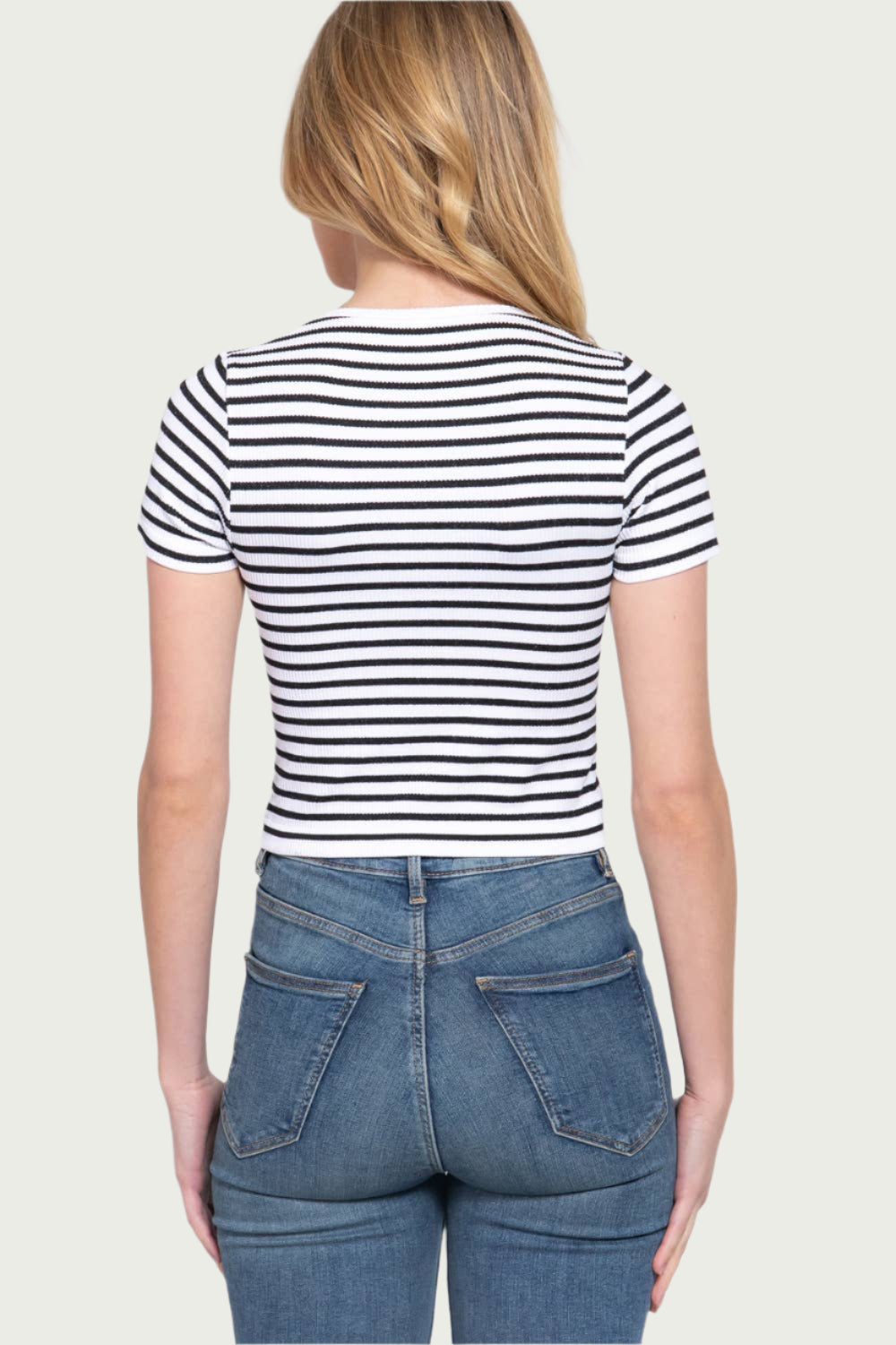Stripe Rib Short Sleeve Top