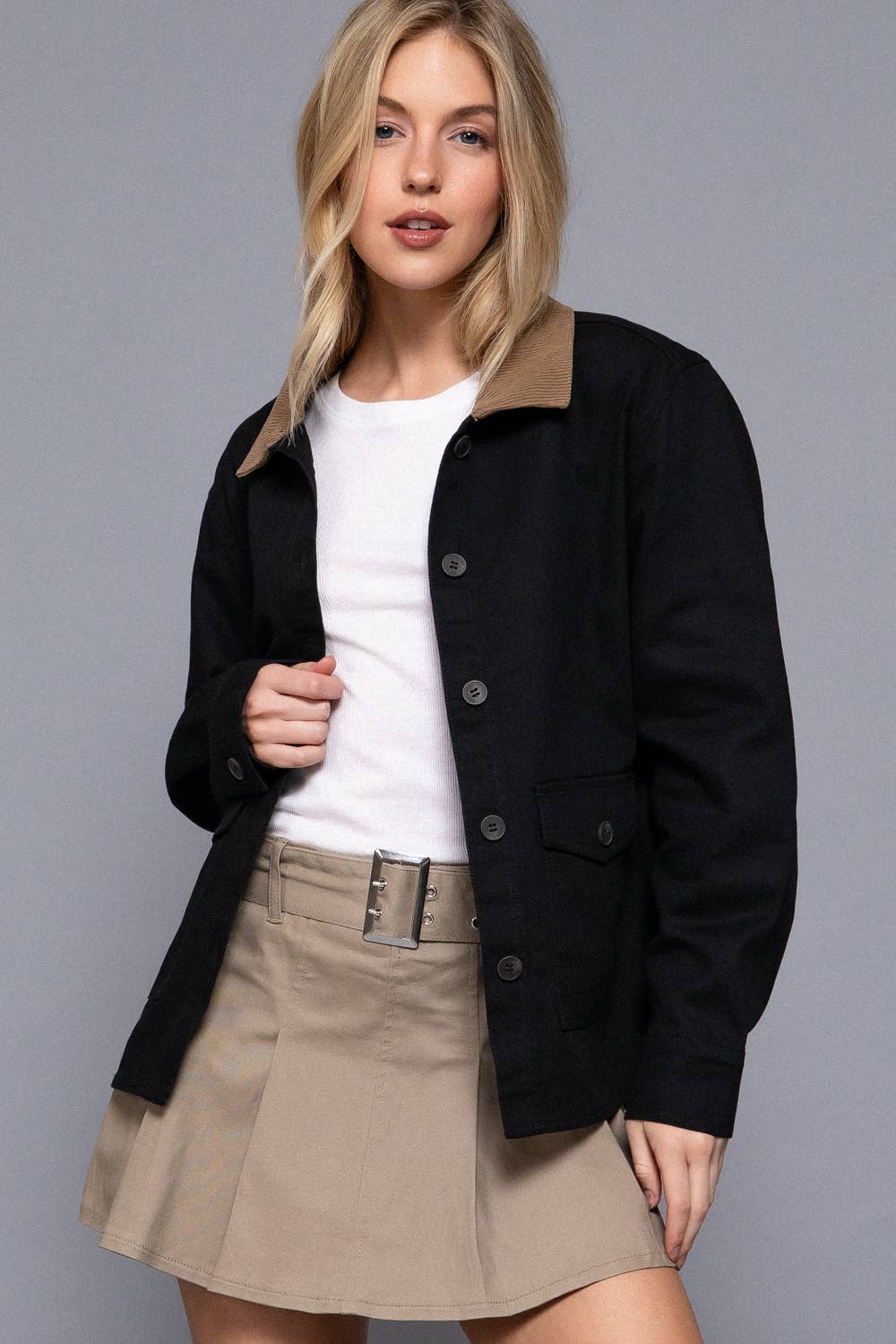 Corduroy Collar Twill Work Jacket