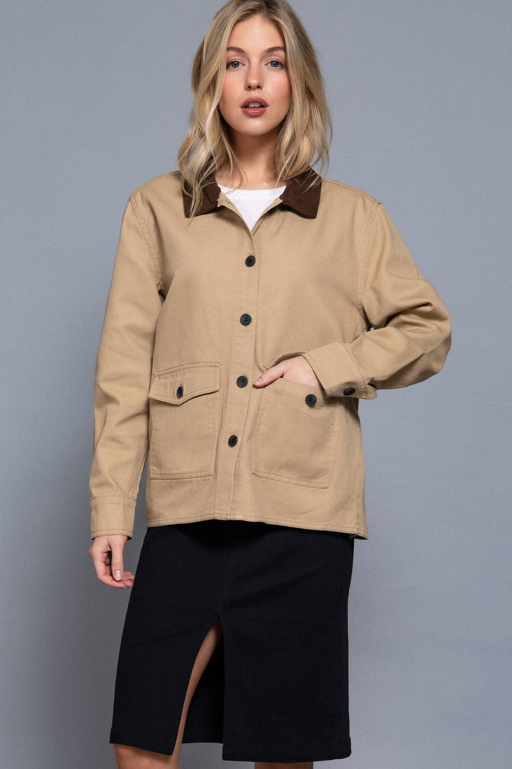 Corduroy Collar Twill Work Jacket