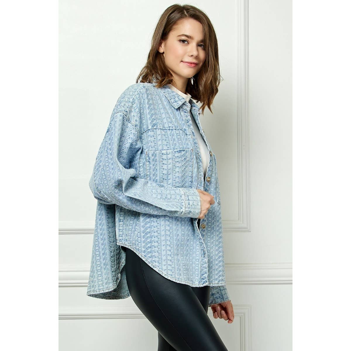 Jacquard Overfit Denim Shirt
