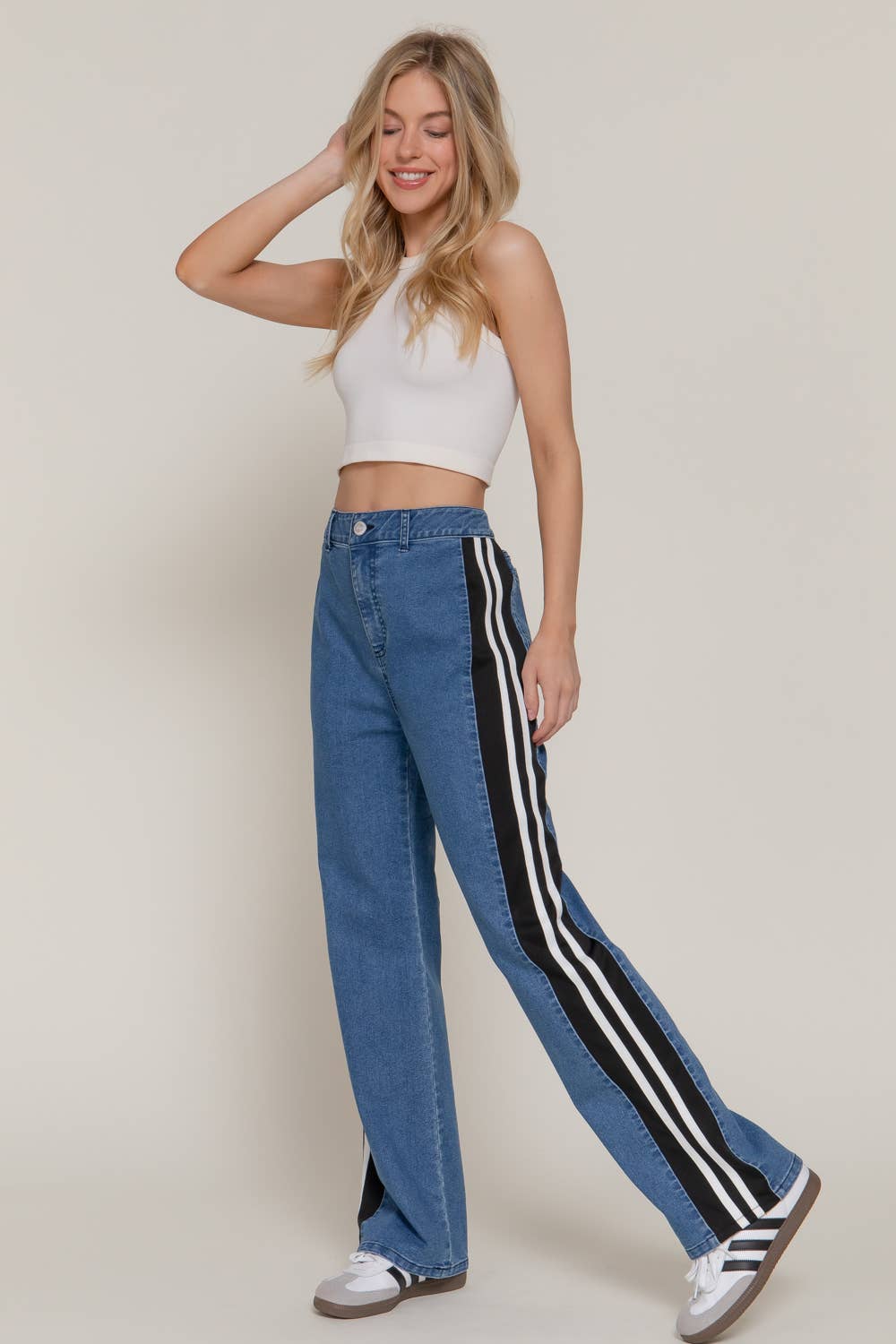 Side Stripe Straight Fit Denim Pants