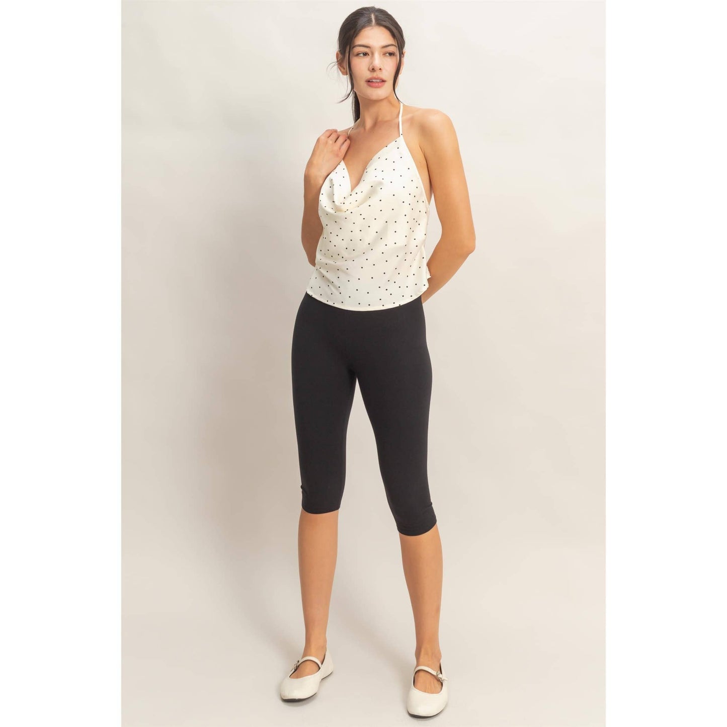Polka Dot Cowl Neck Halter Top