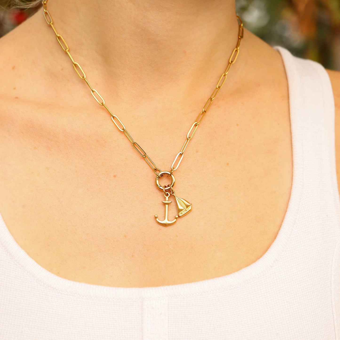 Gold Paperclip Charm Keeper Necklace: 16"