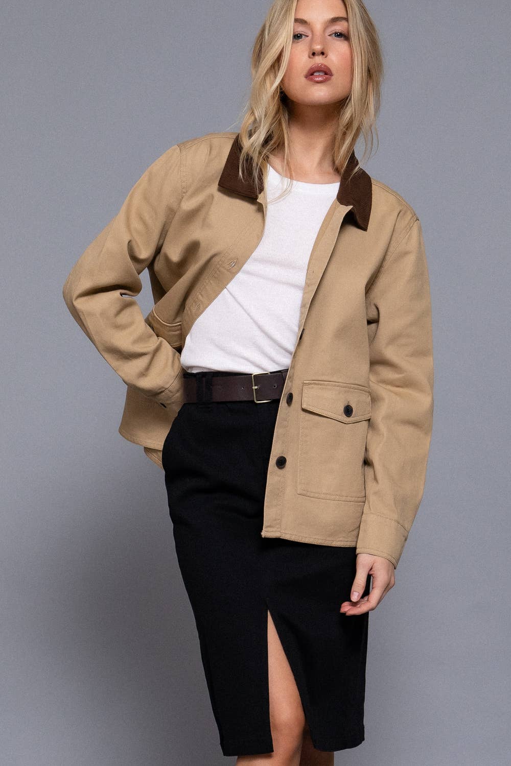 Corduroy Collar Twill Work Jacket