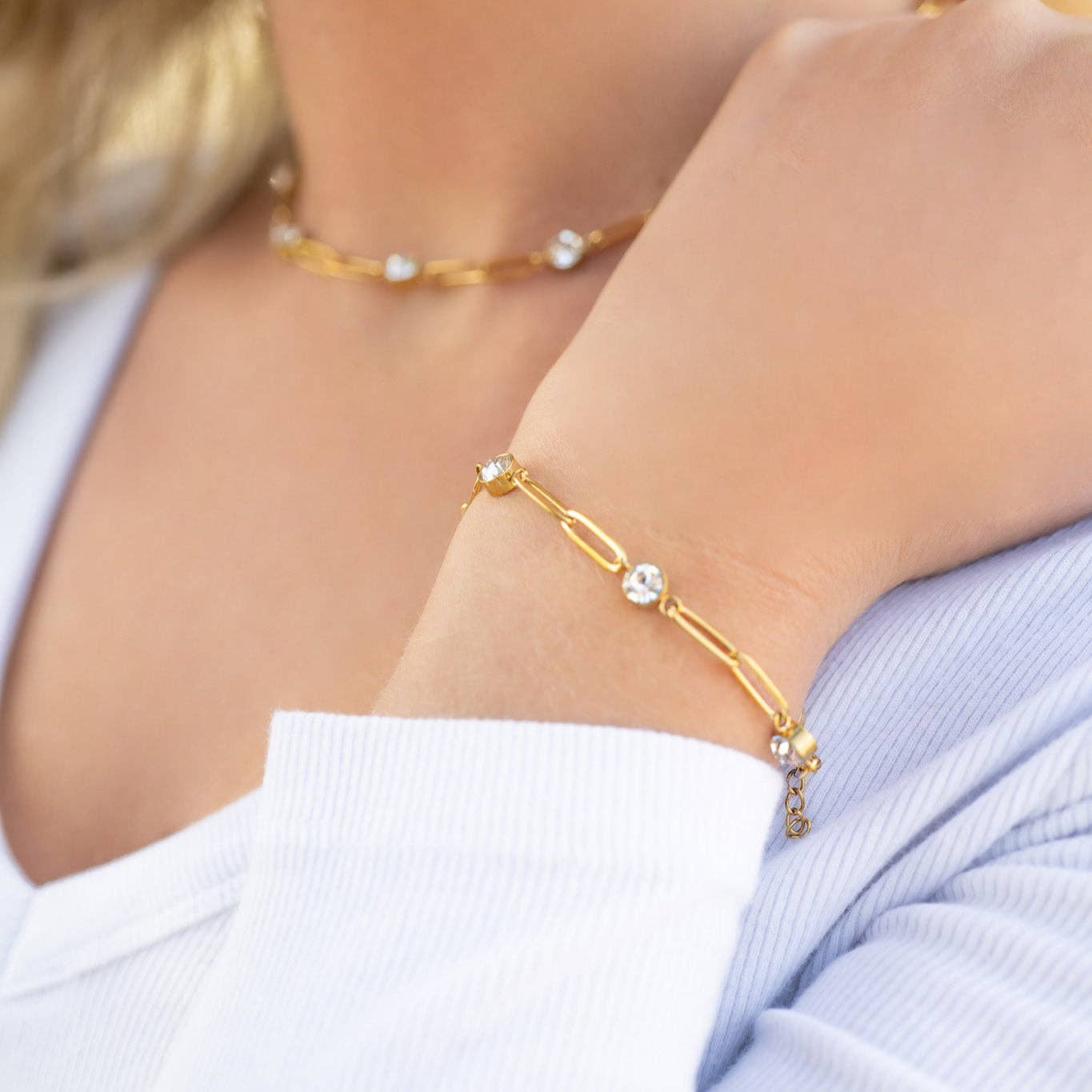 Gemstone Station Paperclip Bracelet