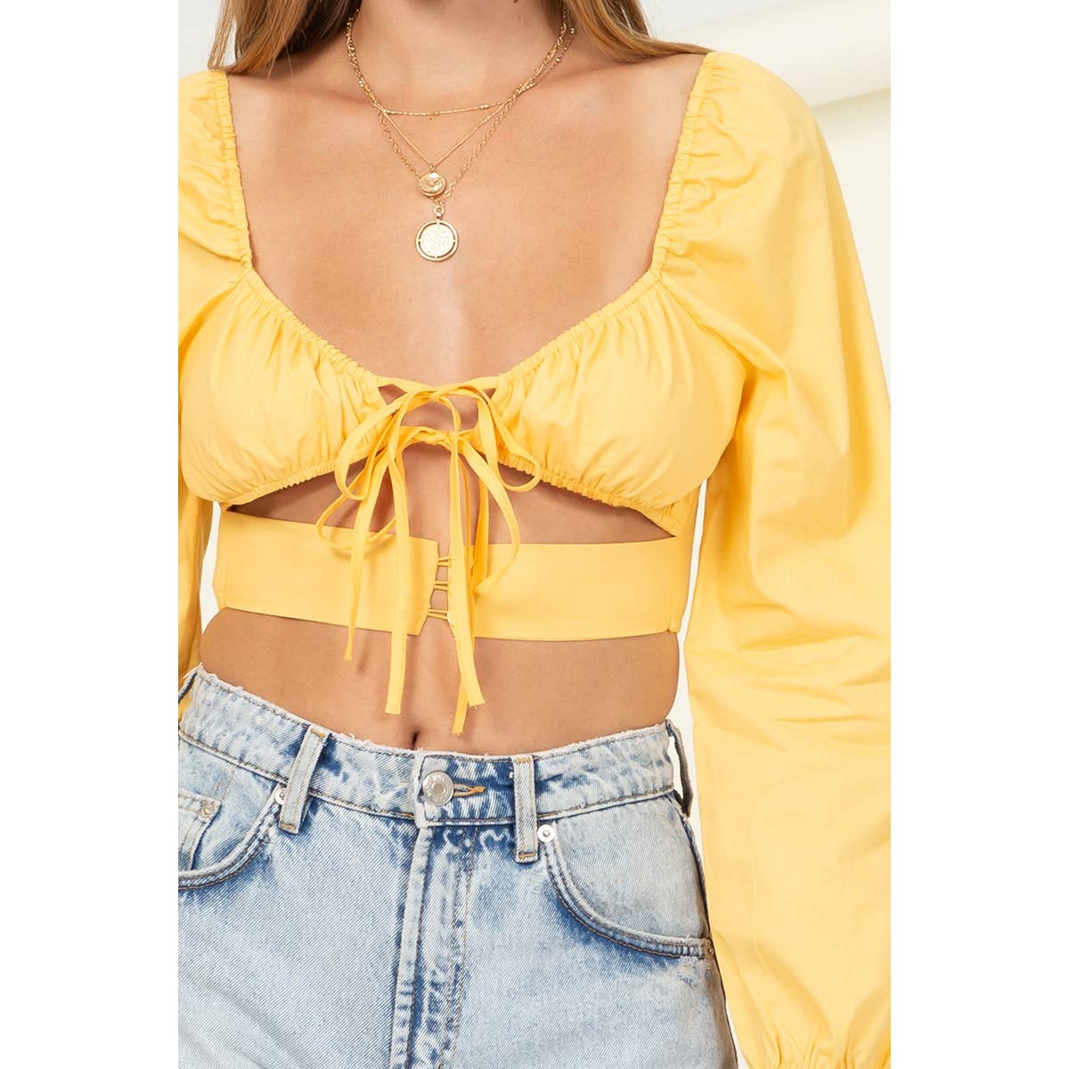 TIE FRONT CUTOUT BLOUSE
