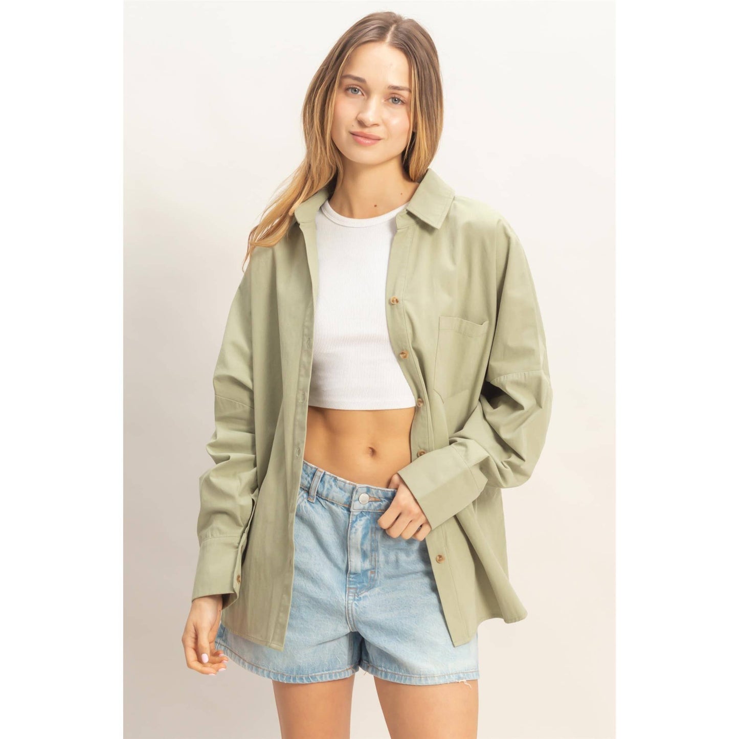 Oversized Collared Button Up Shirt