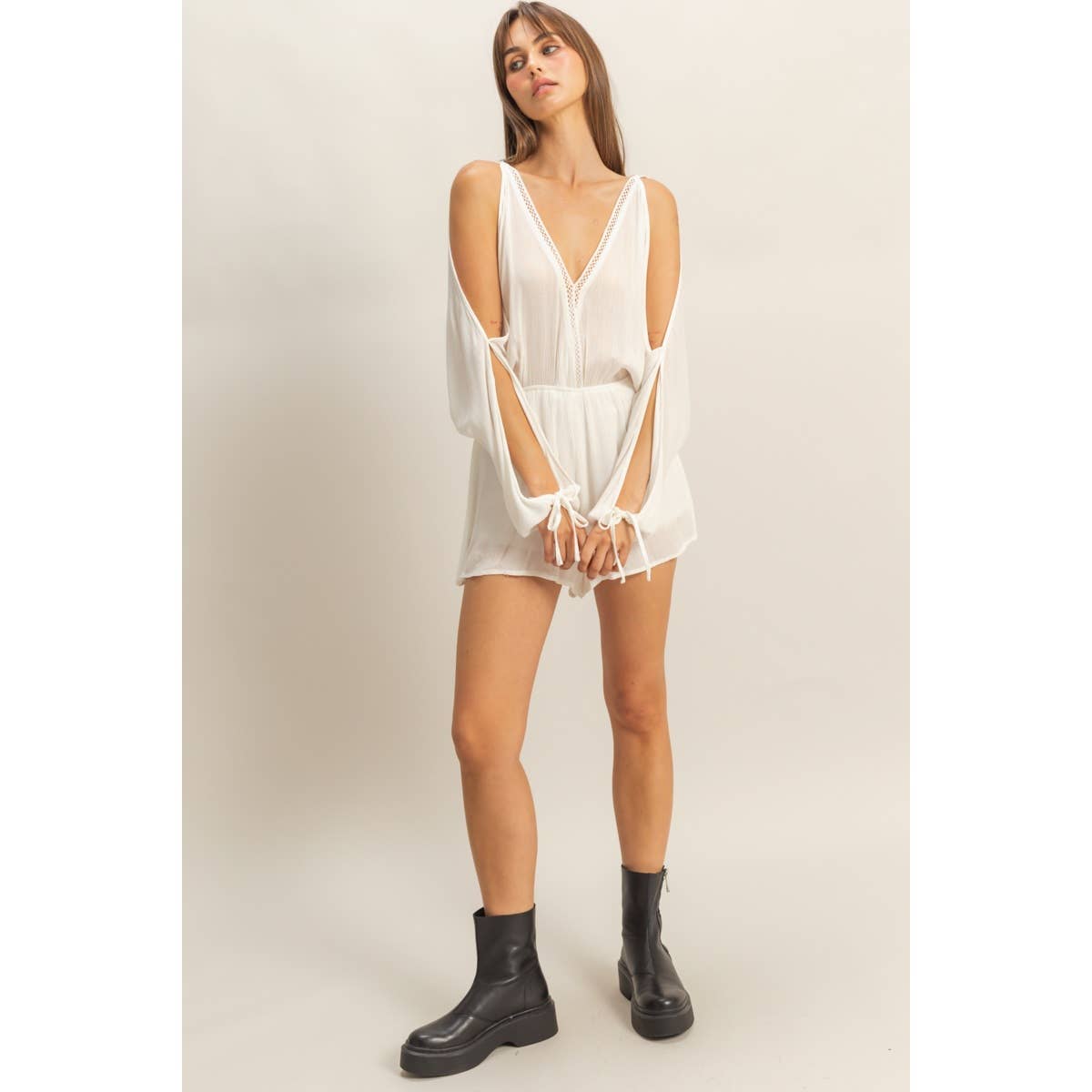 Cold-Shoulder Tie-Detail Romper