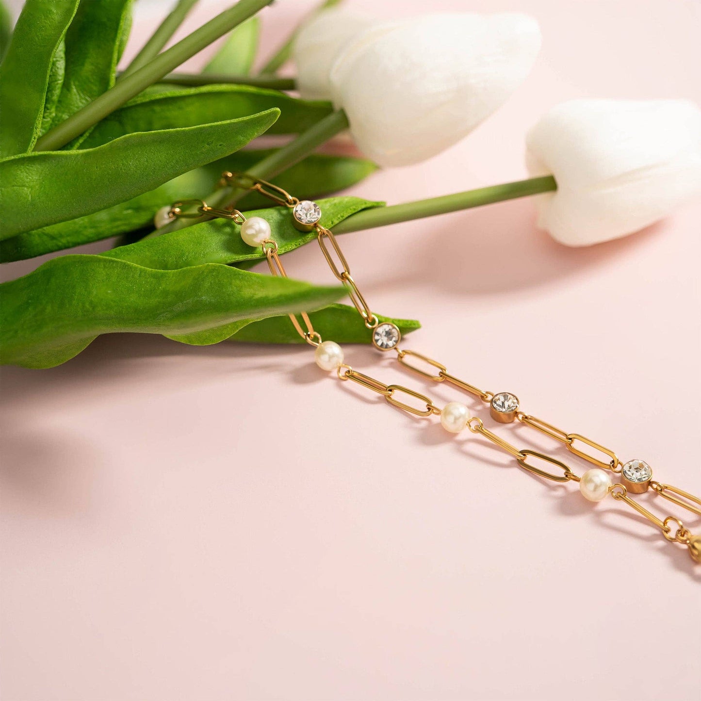 Gemstone Station Paperclip Bracelet