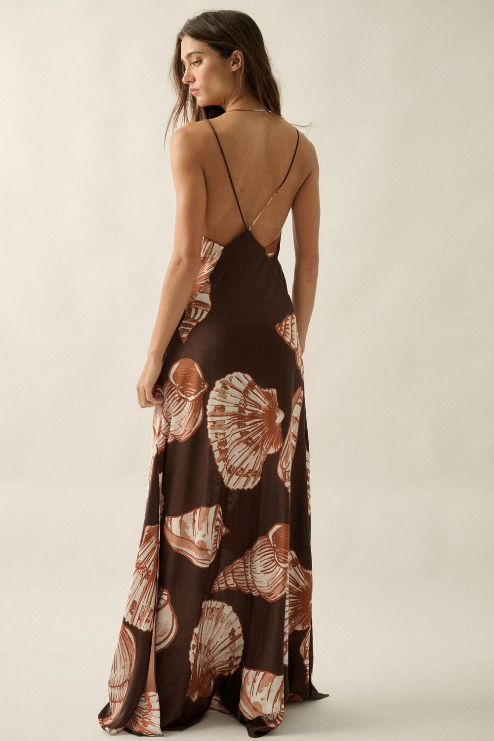 Seashell Satin Halter Open-Back Maxi Dress