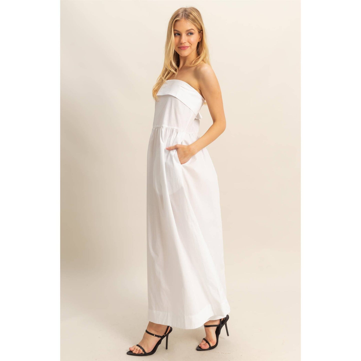 Strapless Fit And Flare Midi Dress