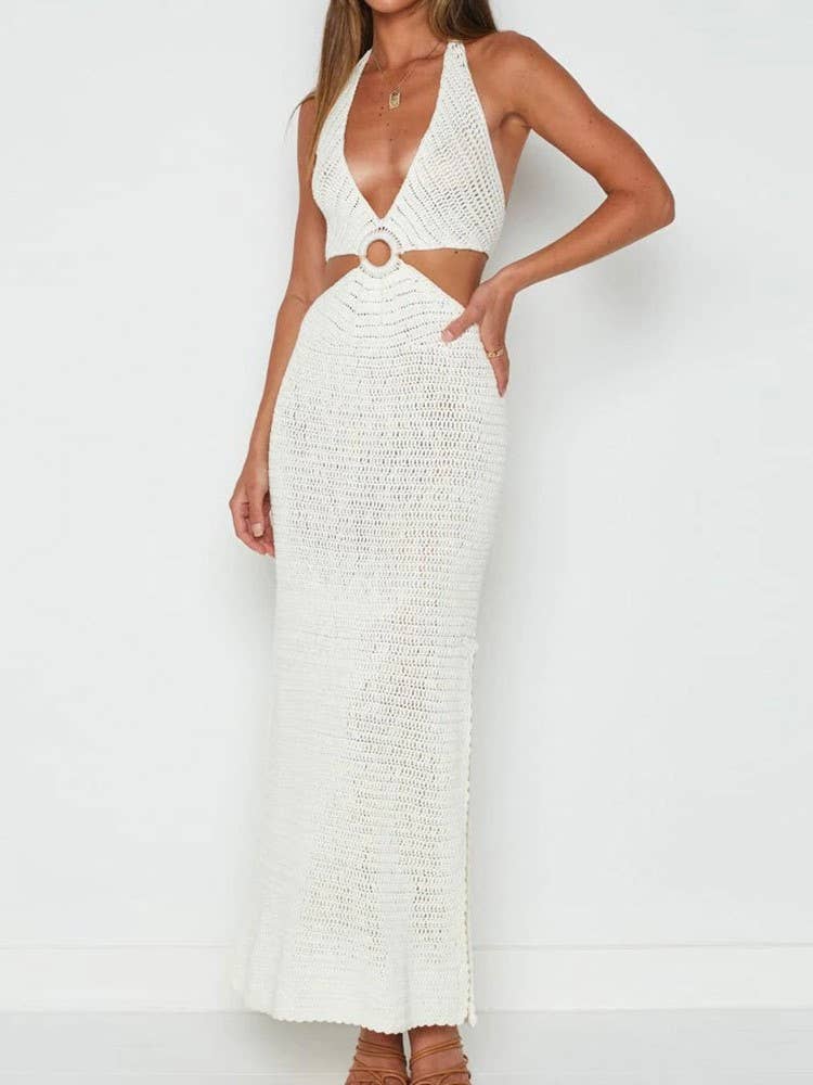 Knitted V-Neck Cutout Dress