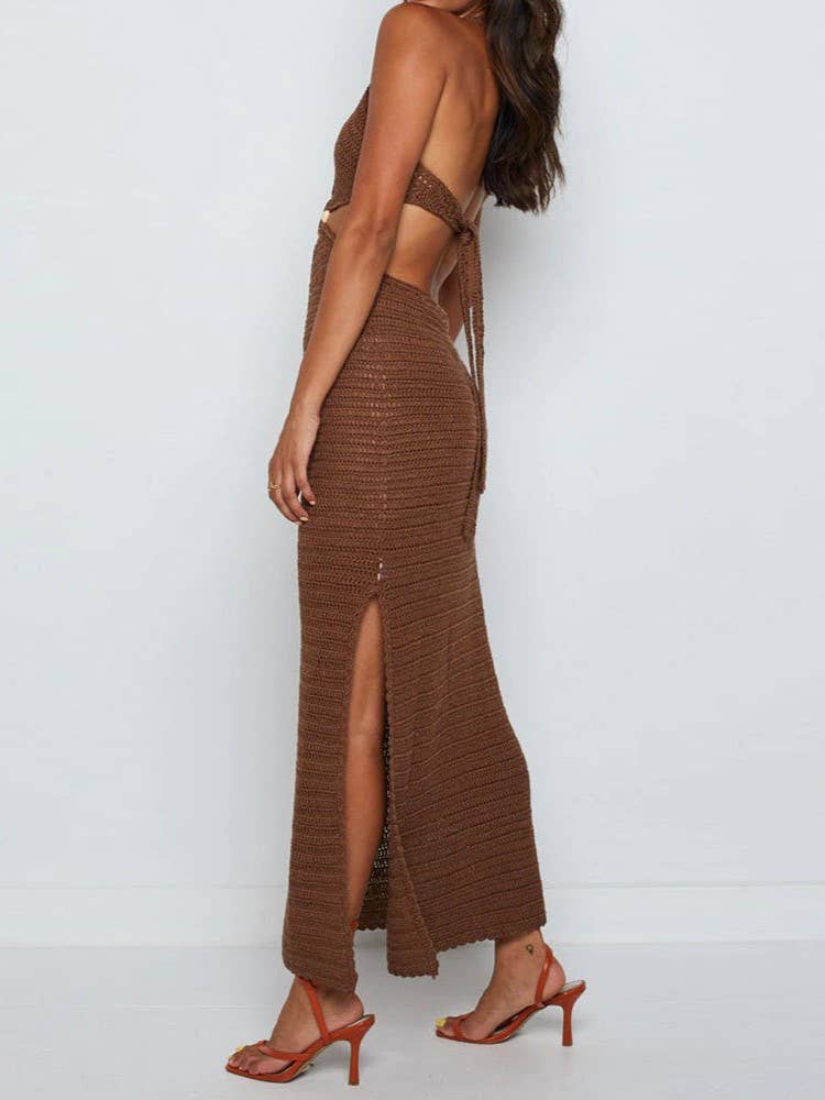 Knitted V-Neck Cutout Dress