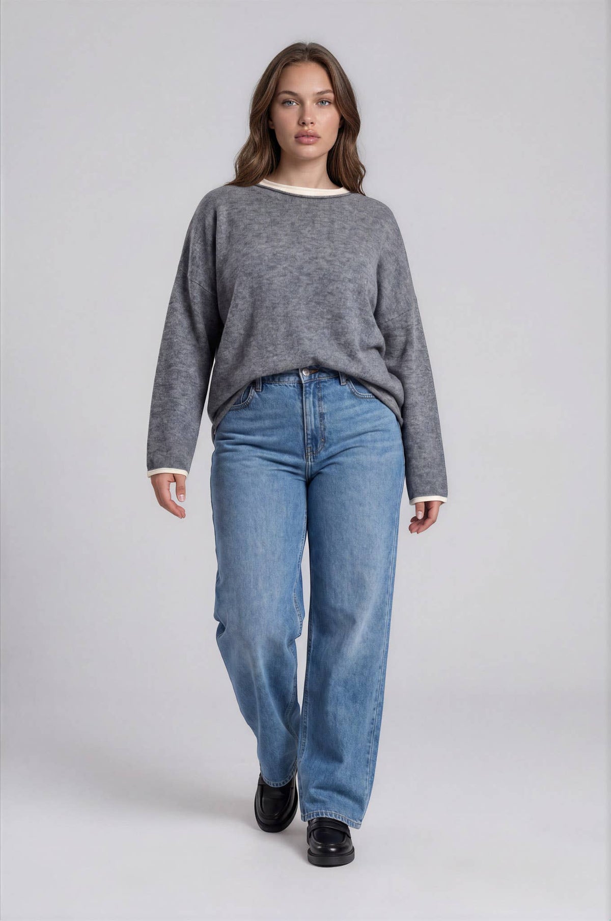 PLUS Contrast Crewneck Pullover Sweater