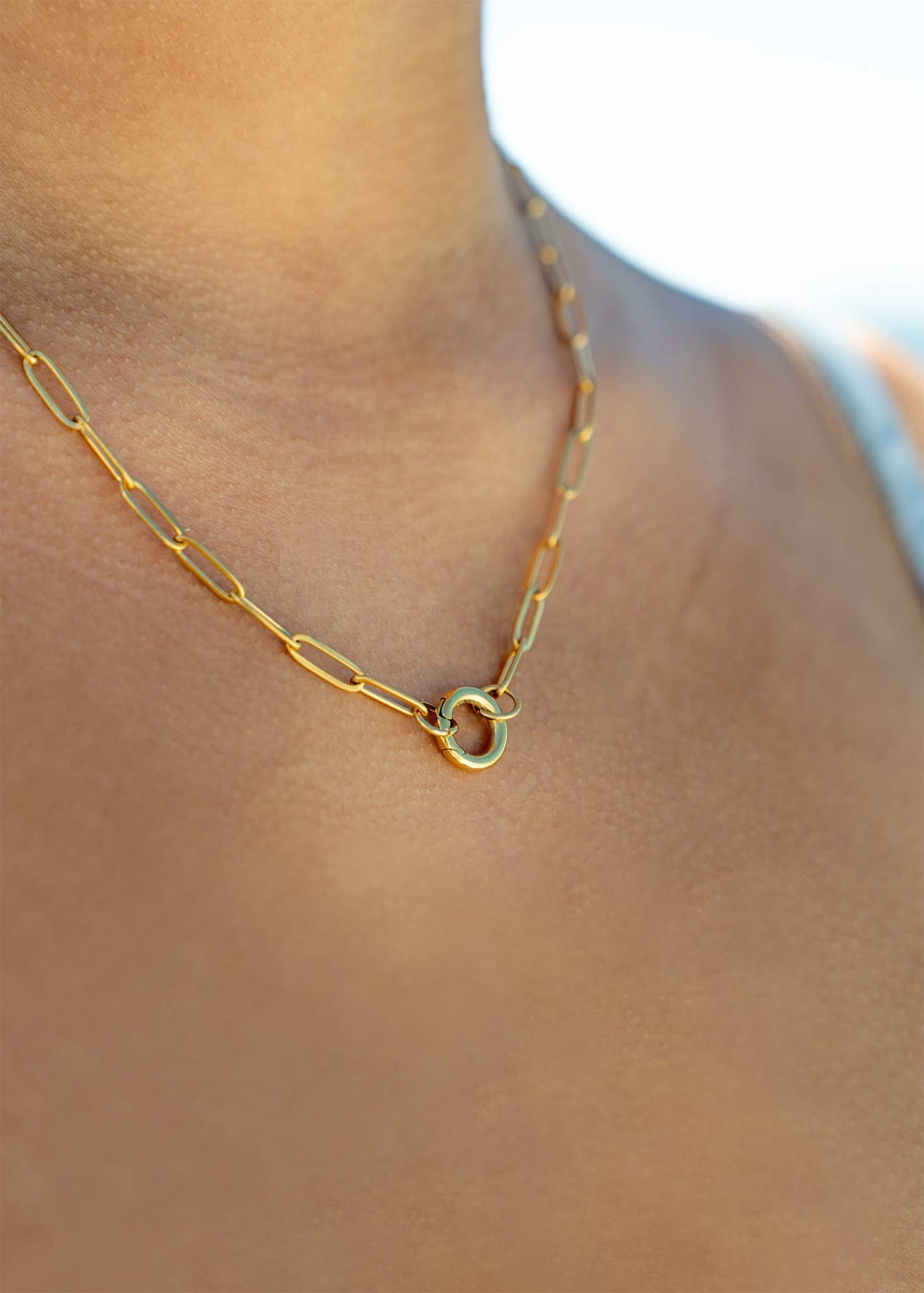 Gold Paperclip Charm Keeper Necklace: 16"