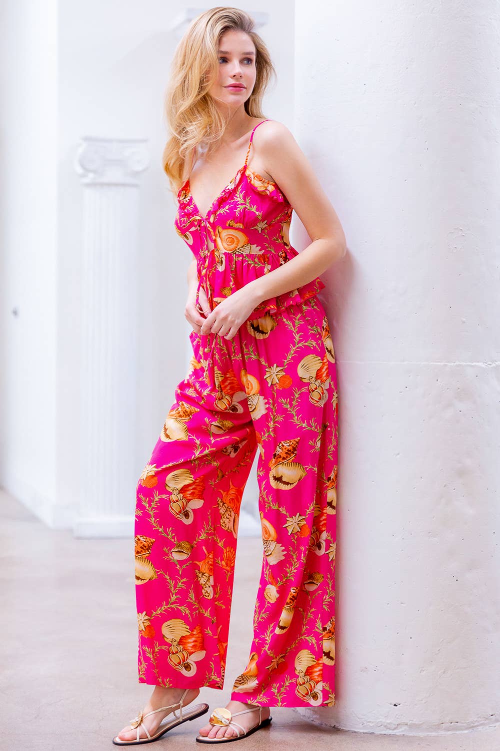 Seashell Front Tie Ruffle Cami Top