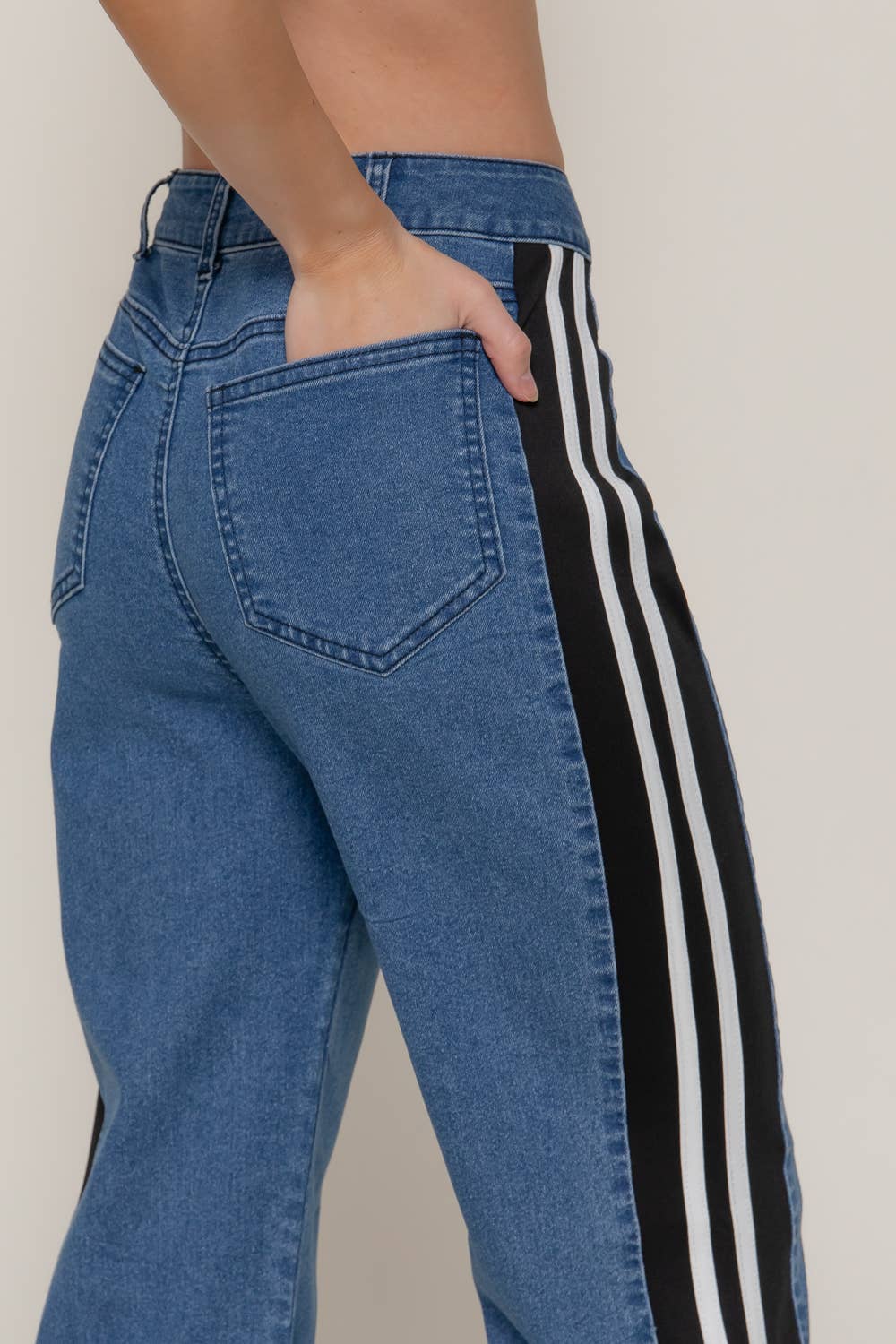 Side Stripe Straight Fit Denim Pants