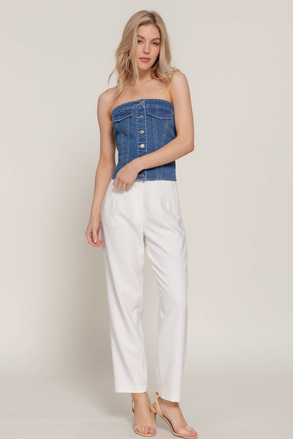 Button Denim Tube Top
