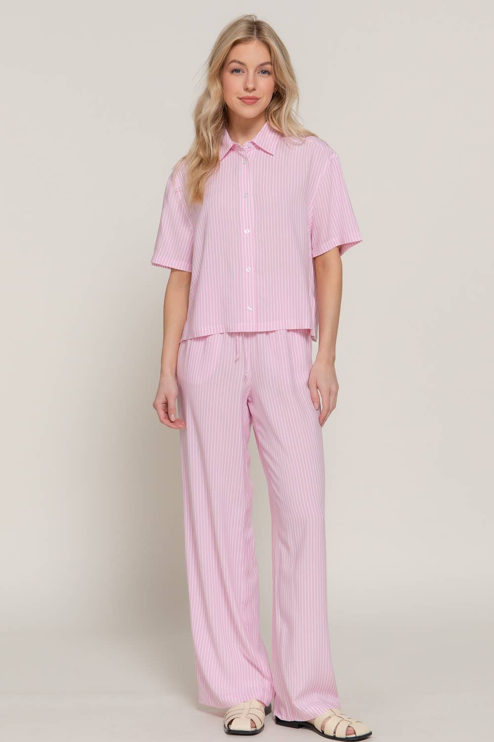 S/S Stripe Print Button Down Shirt (S-2X)