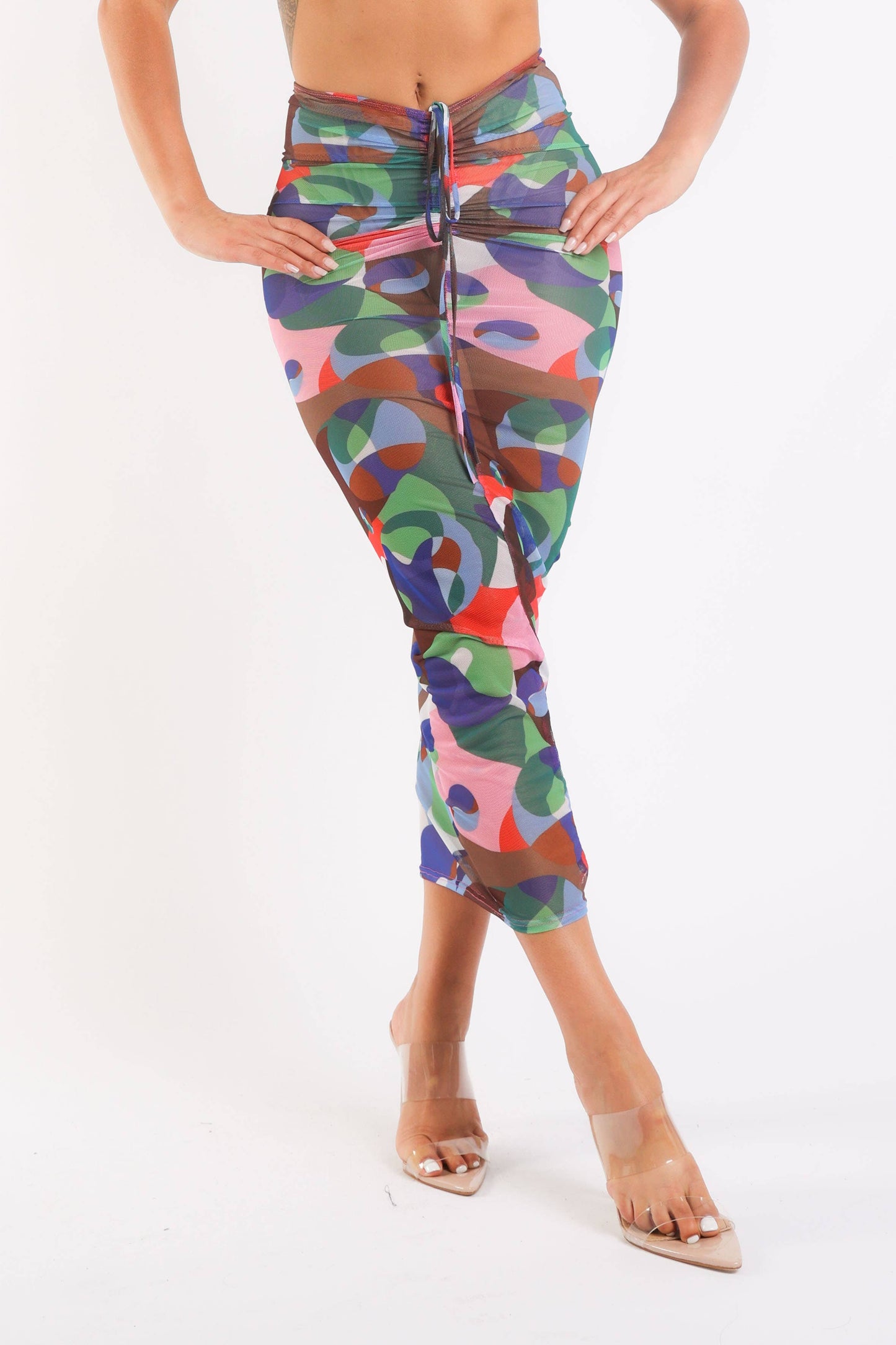Printed Mesh Maxi Skirt