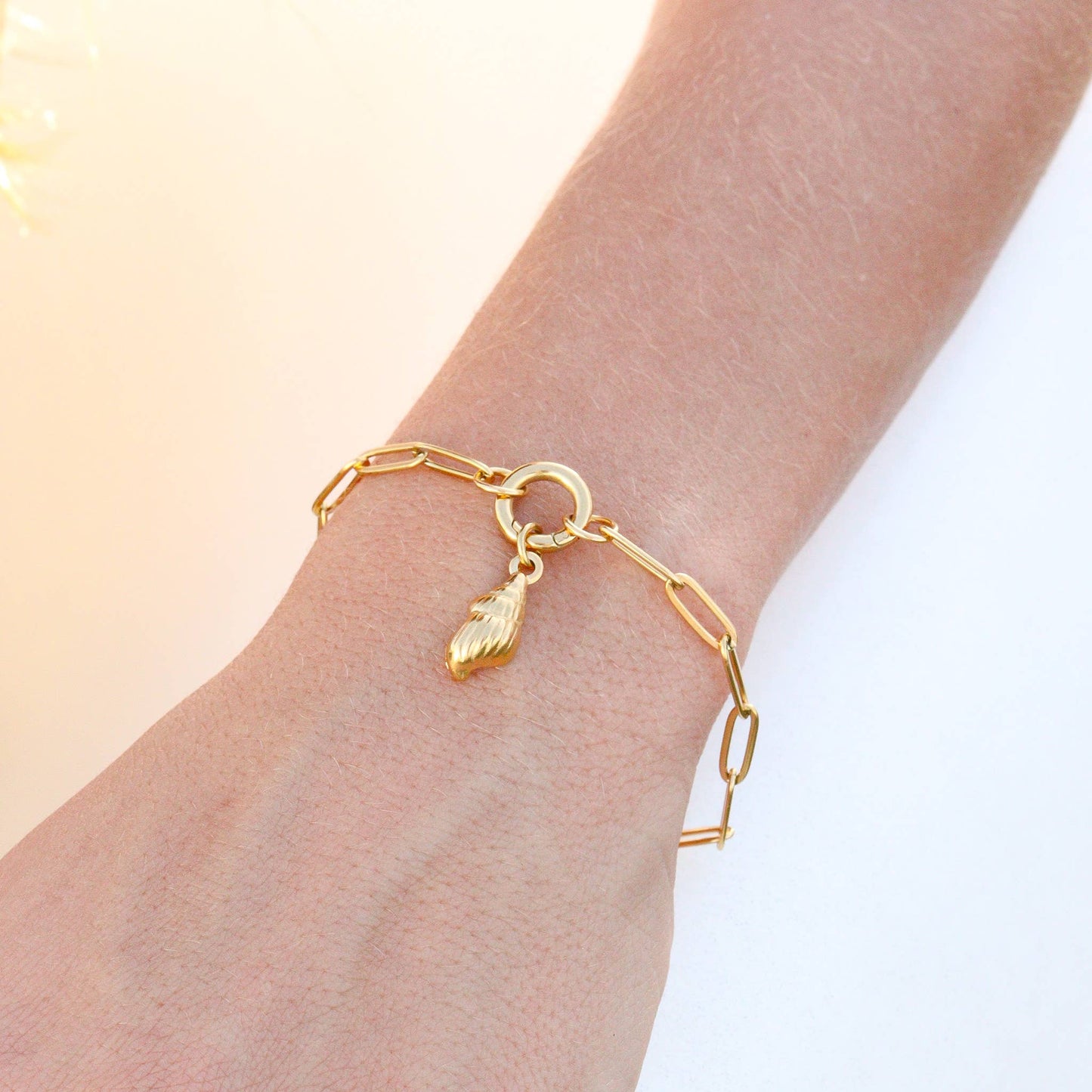 Gold Paperclip Charm Keeper Bracelet