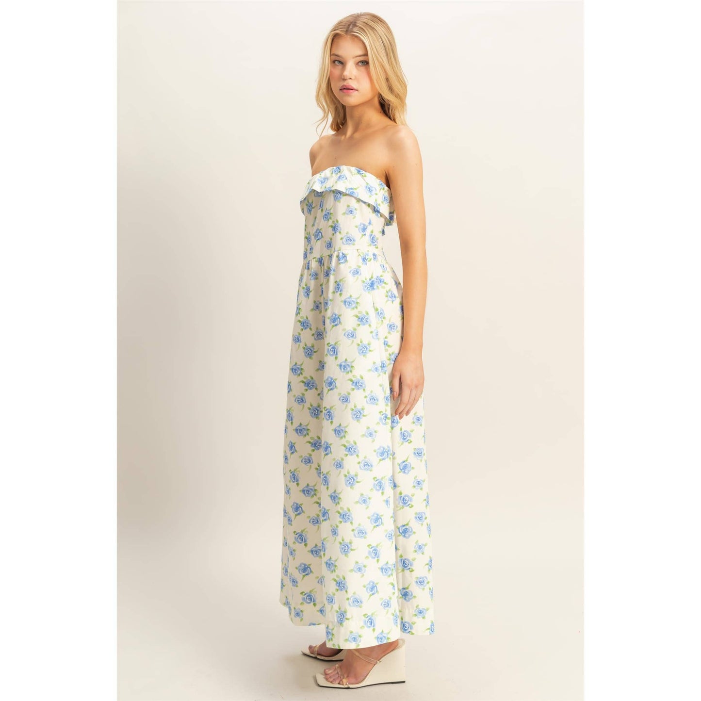 Floral Foldover Neck Tube Maxi Dress