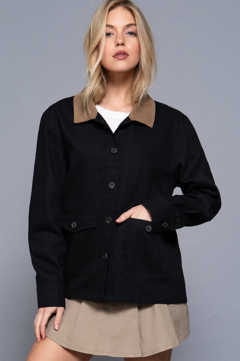 Corduroy Collar Twill Work Jacket