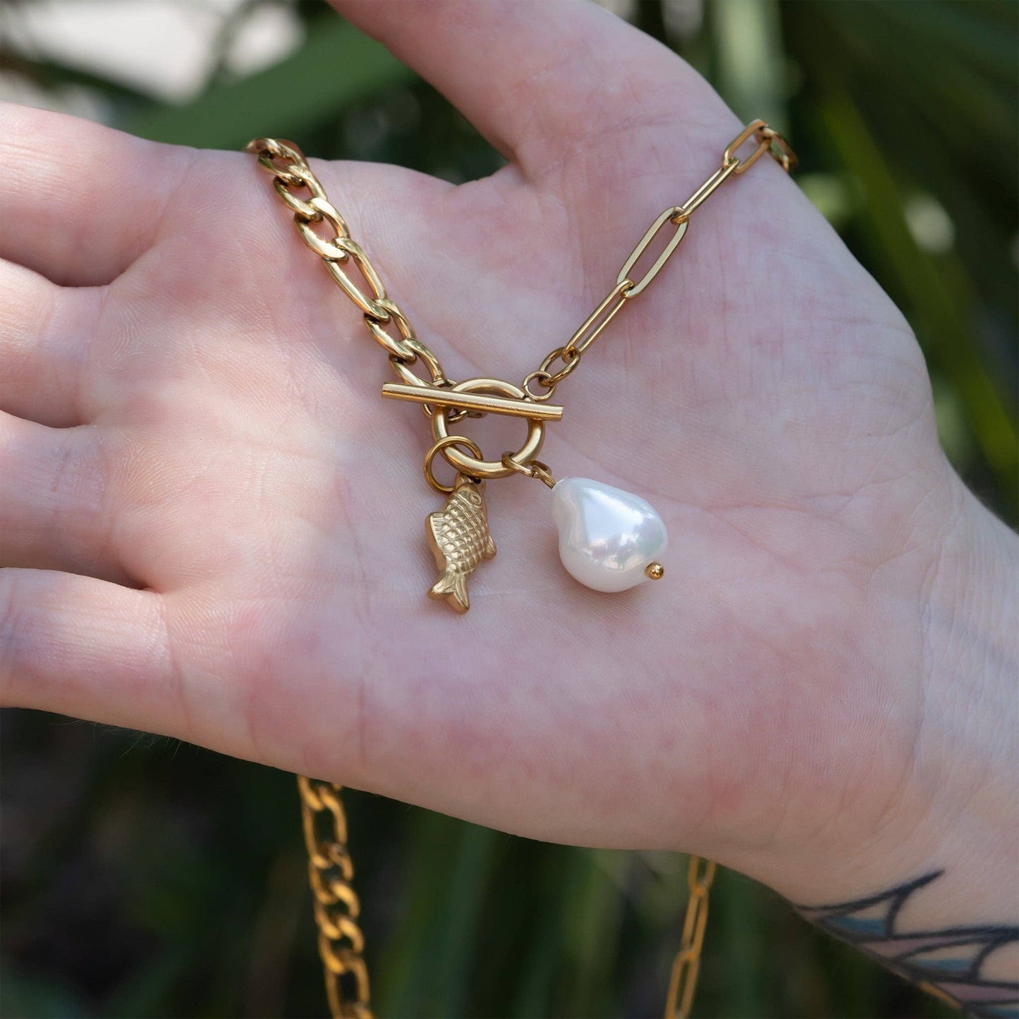 Toggle Clasp Pearl Charm Necklace
