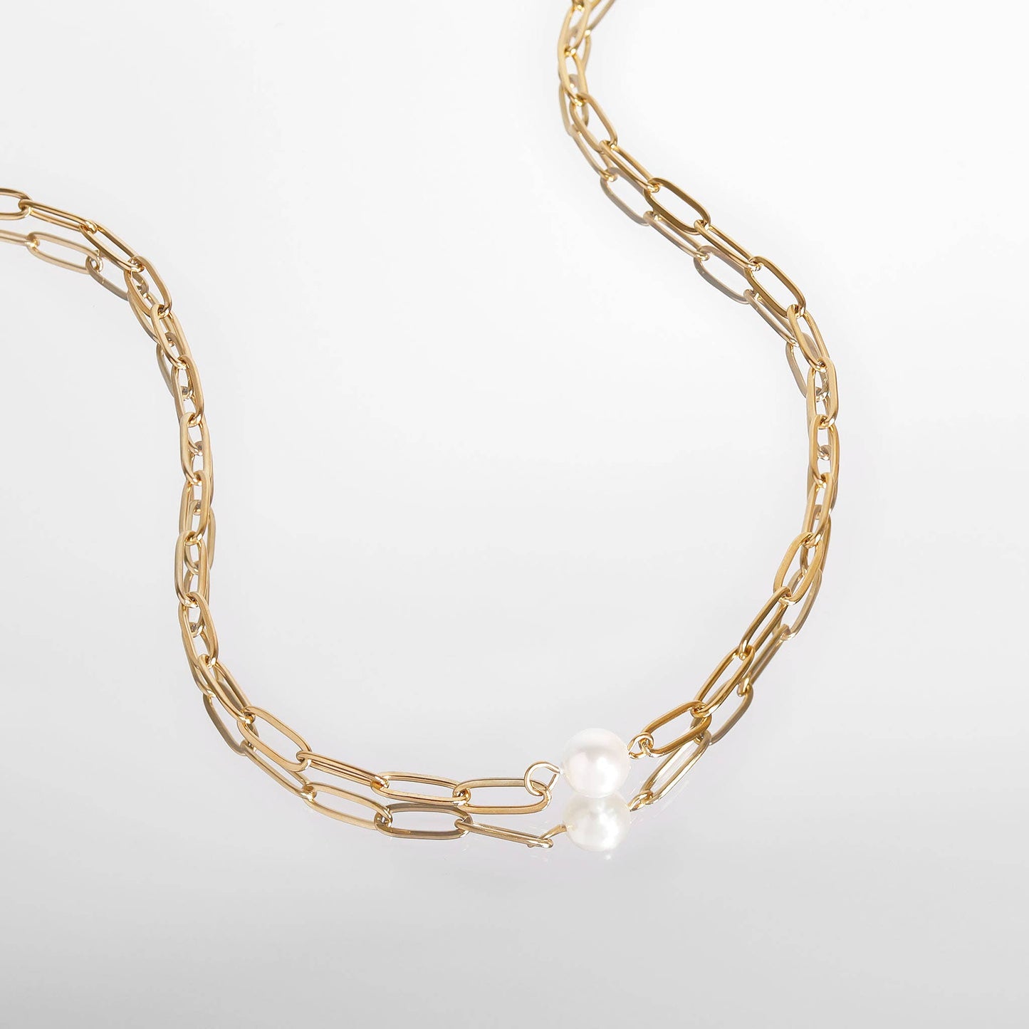 Gold Paperclip Necklace With Pearl 16"