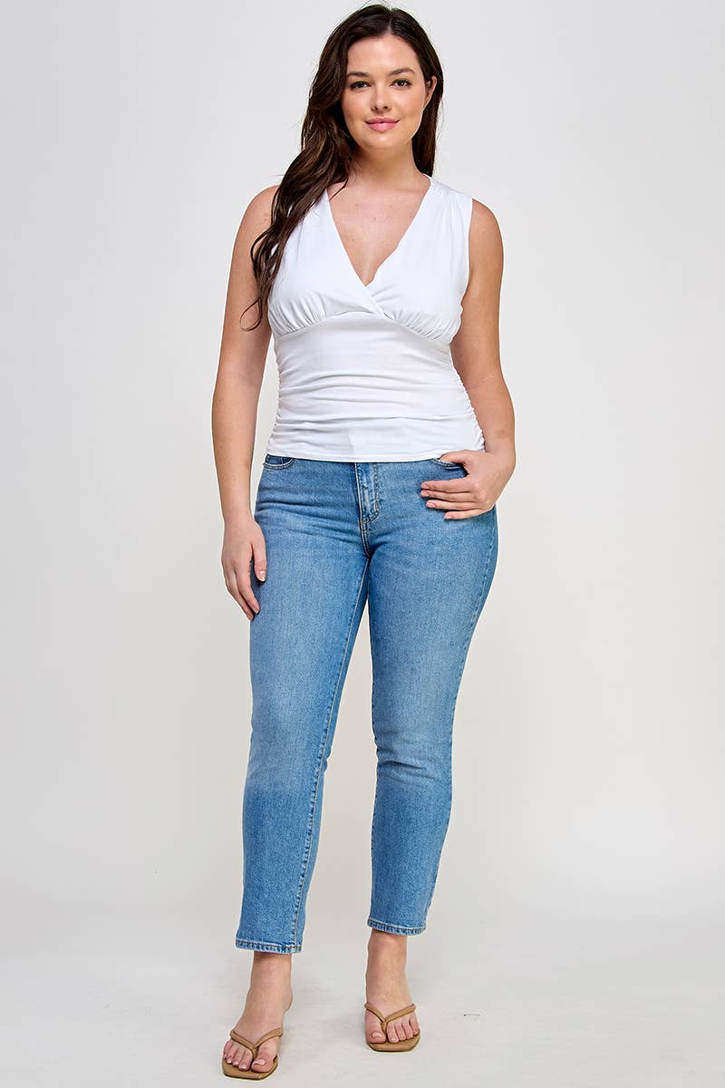 Plus V-Neck Ruched Tank