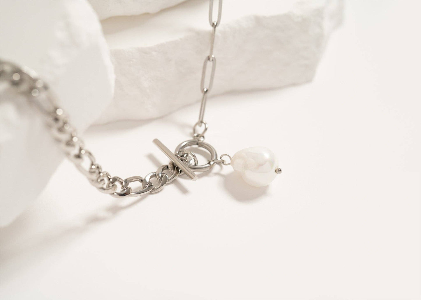 Toggle Clasp Pearl Charm Necklace