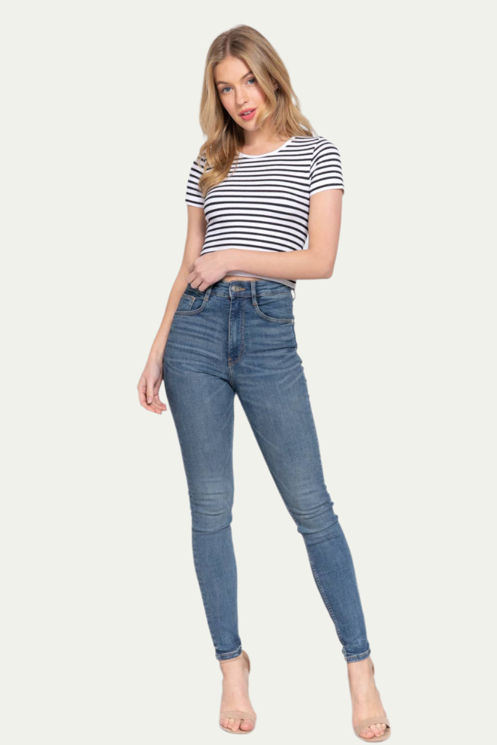 Stripe Rib Short Sleeve Top
