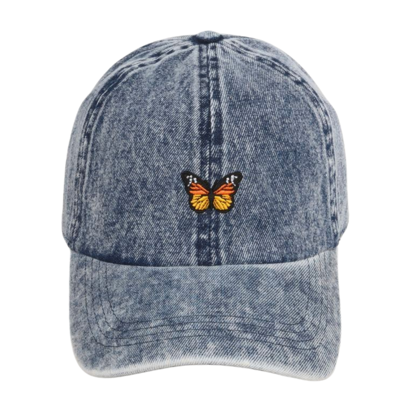 Butterfly Embroidered Denim Baseball Hat