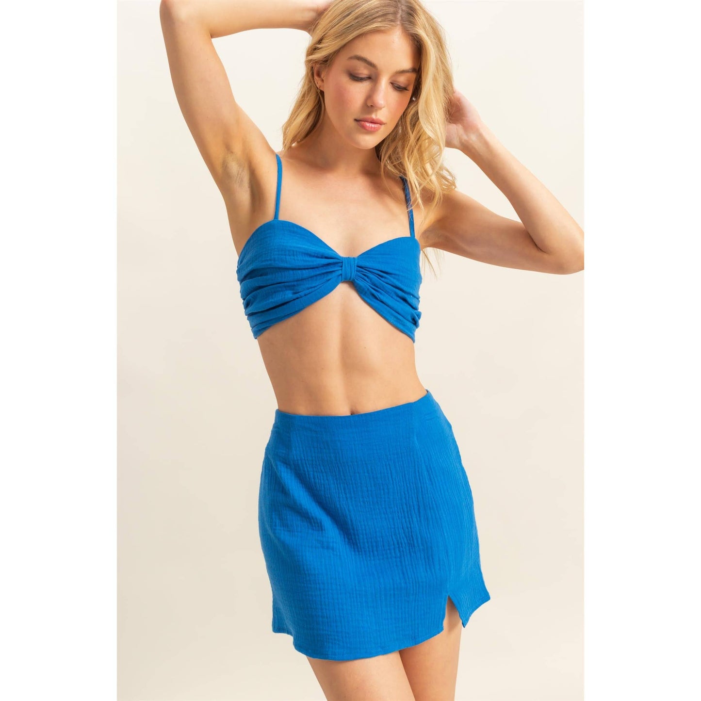 Ruched Bra Top And Mini Skirt Set
