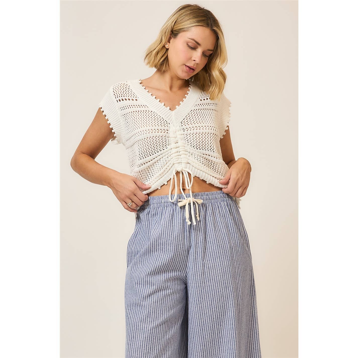 Ruched V Neck Short Sleeve Top