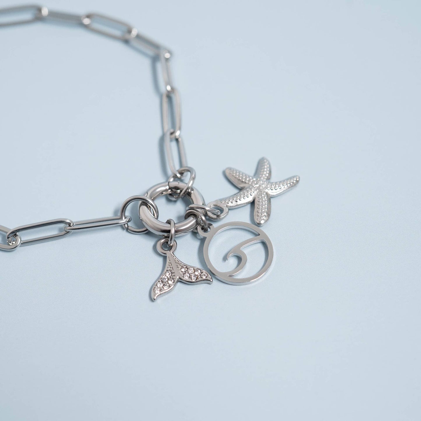Stainless Paperclip Charm Keeper Bracelet