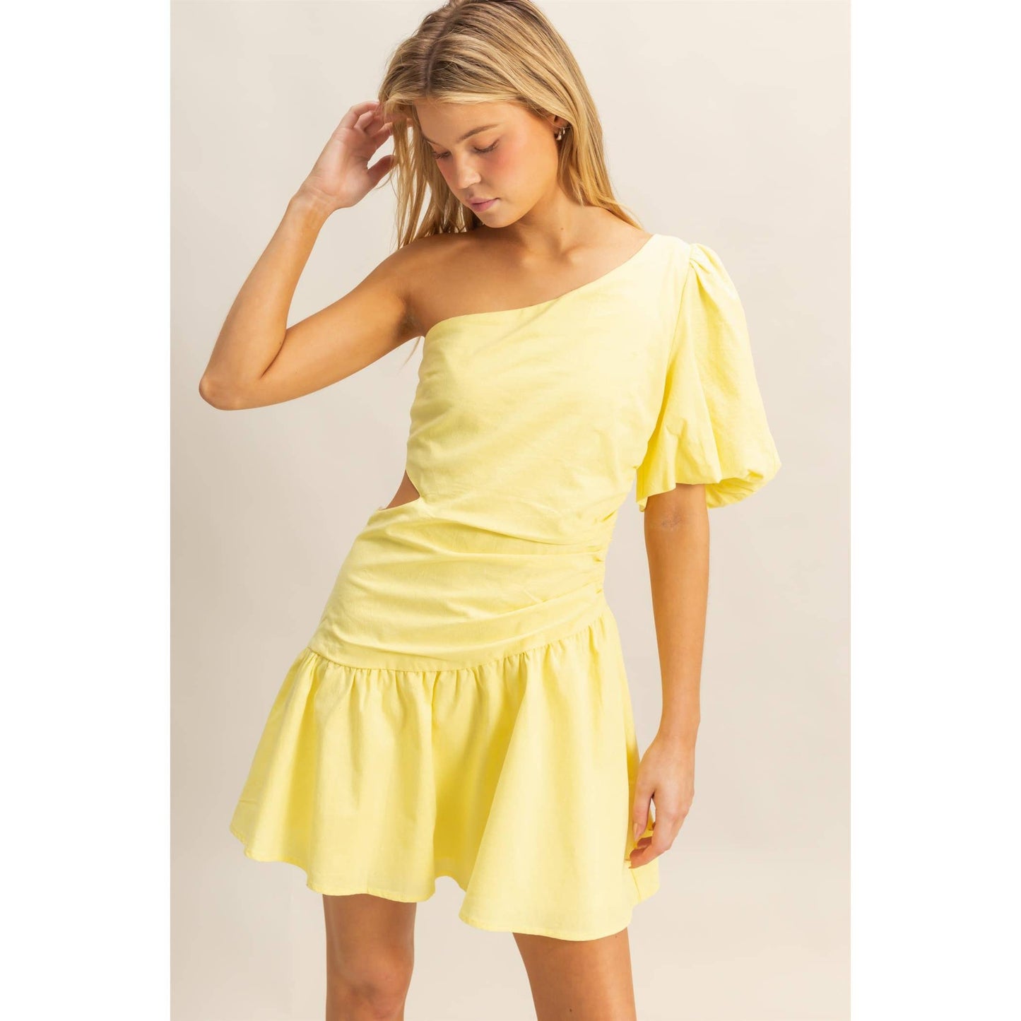 One Shoulder Tiered Cutout Mini Dress