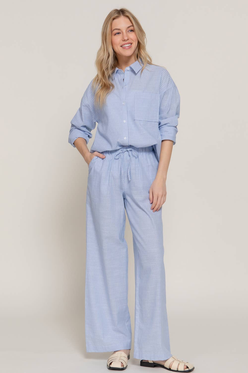 Elastic Waist Striped Cotton Pants