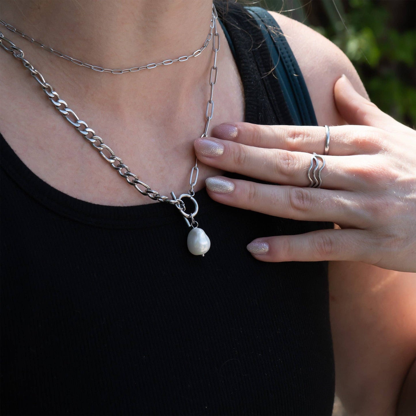 Toggle Clasp Pearl Charm Necklace