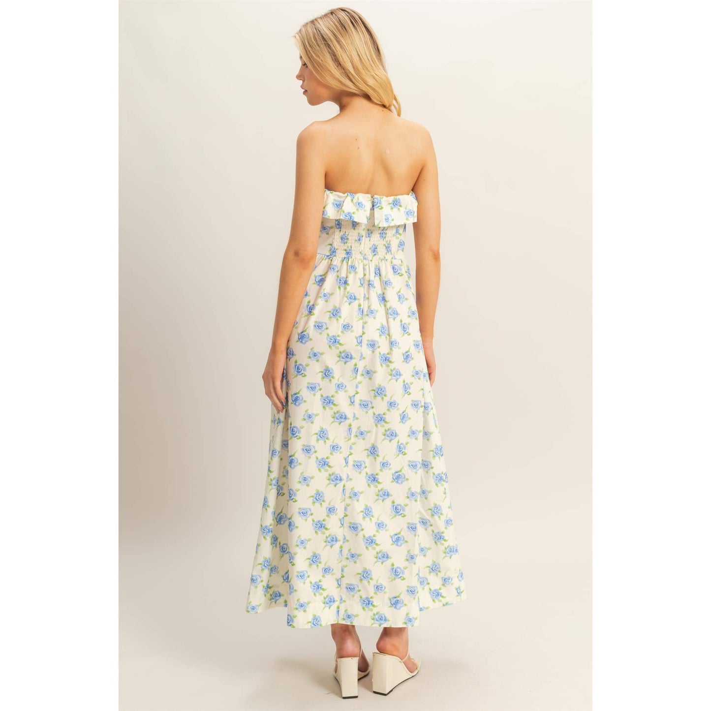 Floral Foldover Neck Tube Maxi Dress